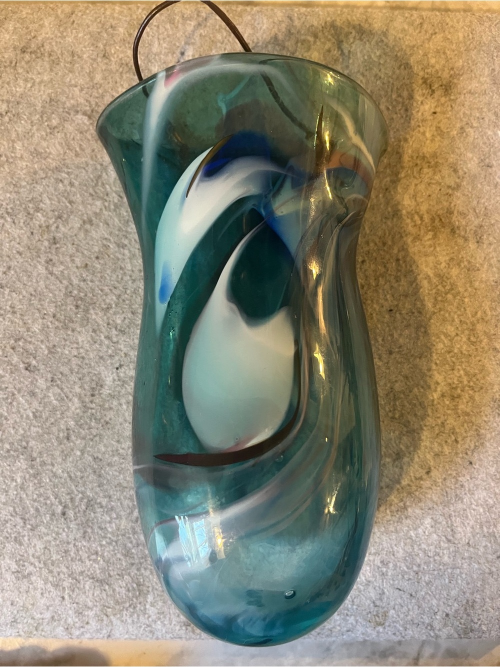 Firewind Art Glass by Jim Miller Blue Swirl Wall Pocket Vase
